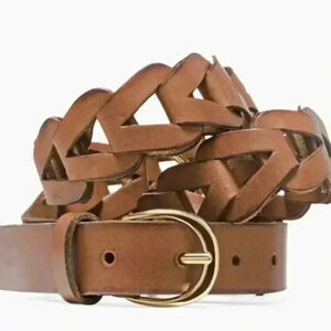 Chicos Trisha Geometric Full grain Leather Belt. Gold hardware, New with Tags